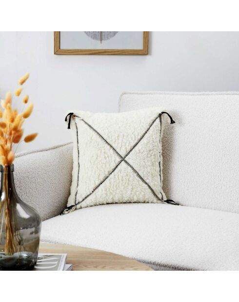Coussin Sherpa motif tressé blanc - 40x40 cm