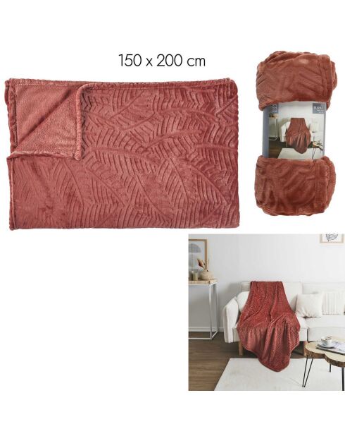 Plaid flanelle embossé terracotta - 150x200 cm
