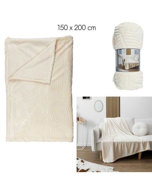 Plaid flanelle embossé crème - 150x200 cm