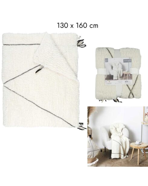Plaid sherpa motif tresse blanc - 130x160 cm
