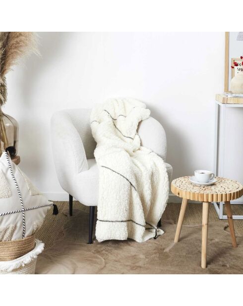 Plaid sherpa motif tresse blanc - 130x160 cm