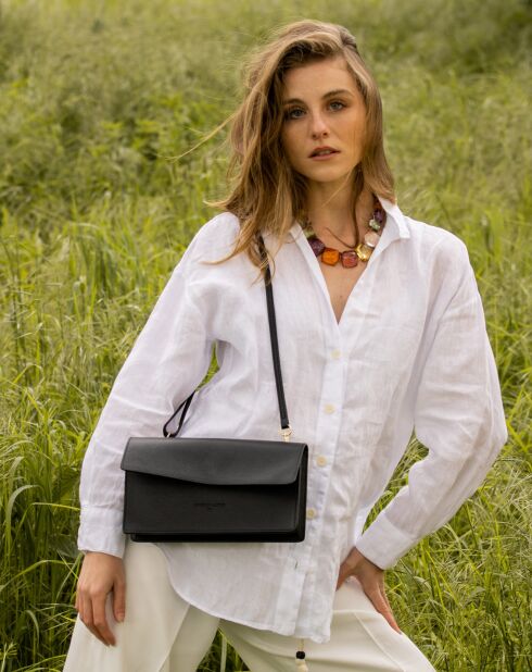 Sac à Bandoulière en Cuir Aster noir - 26x14x5 cm