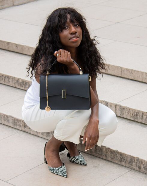 Sac à main en Cuir Mini Emma noir - 21x16x8 cm