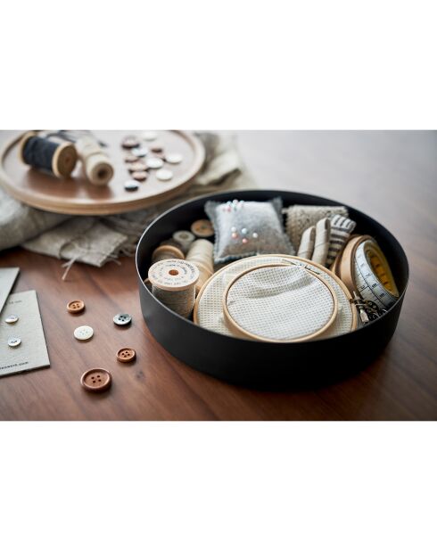 Boîte de rangement avec couvercle ronde Rin noire - 22x22x6 cm