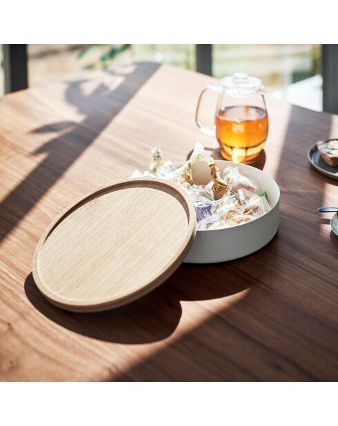 Boîte de rangement avec couvercle ronde Rin blanche - 22x22x6 cm