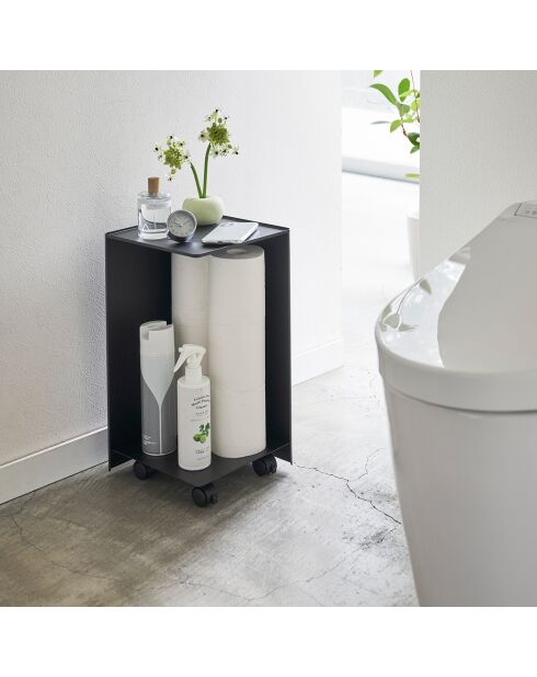 Rangement pour papier toilette avec roulette Tower noir - 23.5x23.5x43 cm