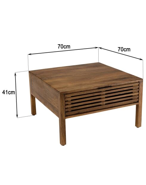 Table basse carrée en bois de manguier ajourés  alix bois - 76x76x47 cm