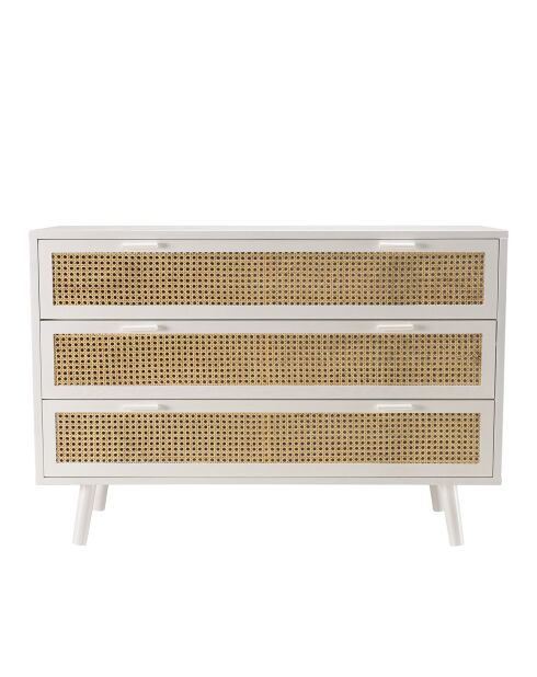 Commode 3 tiroirs cannage sandro naturel/blanc - 110x40x75.5 cm