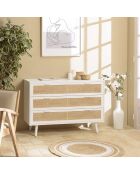 Commode 3 tiroirs cannage sandro naturel/blanc - 110x40x75.5 cm