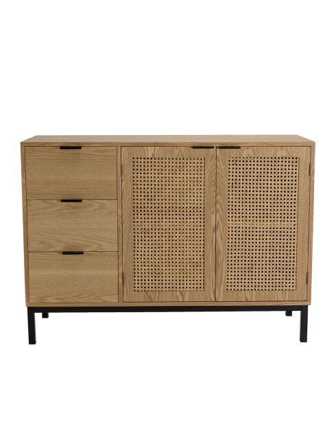 Buffet 3 tiroirs 2 portes cannage pieds métal marceau naturel - 110x40x78.5 cm