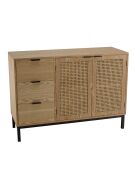 Buffet 3 tiroirs 2 portes cannage pieds métal marceau naturel - 110x40x78.5 cm