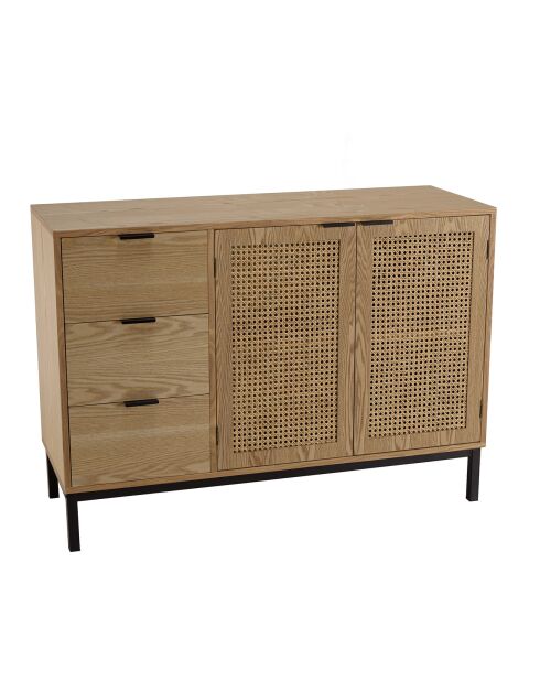 Buffet 3 tiroirs 2 portes cannage pieds métal marceau naturel - 110x40x78.5 cm