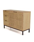 Buffet 3 tiroirs 2 portes cannage pieds métal marceau naturel - 110x40x78.5 cm