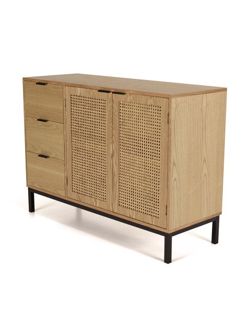 Buffet 3 tiroirs 2 portes cannage pieds métal marceau naturel - 110x40x78.5 cm