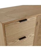 Buffet 3 tiroirs 2 portes cannage pieds métal marceau naturel - 110x40x78.5 cm