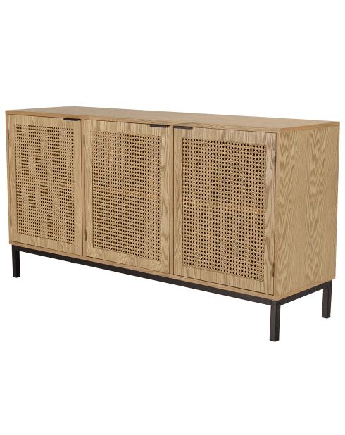 Buffet 3 portes cannage pieds métal marceau naturel - 144x40x75.5 cm