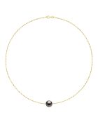 Halskette aus Gelbgold und schwarze runde Tahiti-Zuchtperle