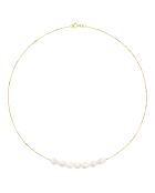 Geelgouden halsketting met witte natuurlijke parelmoer barokke zoetwaterparels