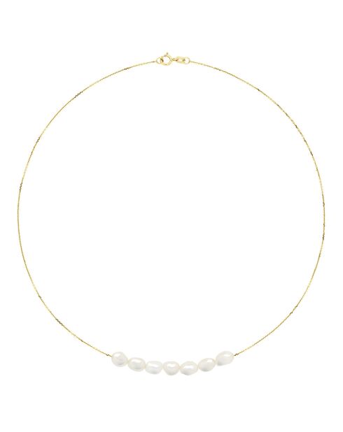 Geelgouden halsketting met witte natuurlijke parelmoer barokke zoetwaterparels