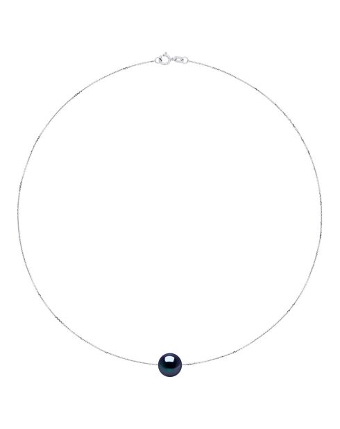 Witgouden ketting en zwarte ronde gekweekte zoetwaterparel