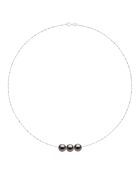 Halskette aus Weißgold und schwarze runde Tahiti-Zuchtperlen