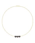 Halskette aus Gelbgold und schwarze runde Tahiti-Zuchtperlen