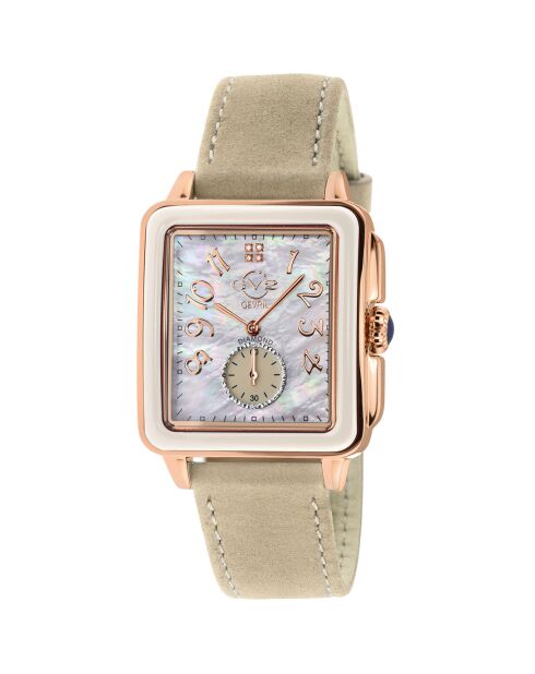 Bari Enamel Quarzuhr für Damen, nudefarbenes Leder