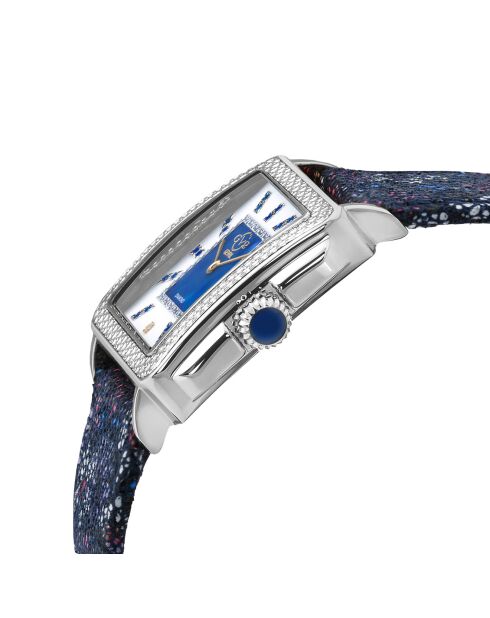 Montre Padova Gemstone Femme Quartz en Cuir bleu fleuri