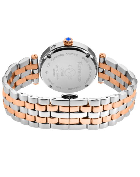 Reloj Florence de cuarzo de acero rosa/dorado y plateado para mujer