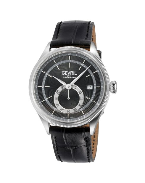 Empire automatisch zwart leren herenhorloge