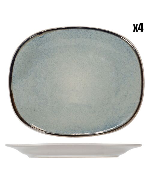 4 Assiettes plates ovales Fez bleues - 31x24 cm