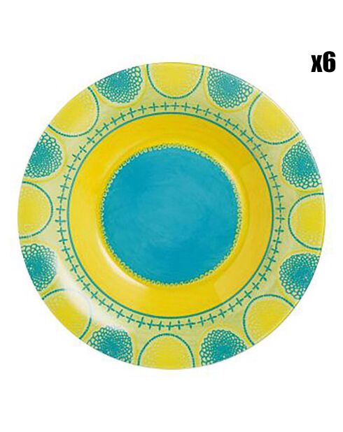 6 Assiettes creuses Propriano Turquoise turquoise/jaune - D.21.5xH.3.2 cm