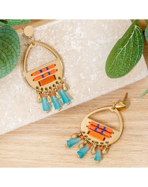 Boucles d'oreilles Isla Madera doré/orange/bleu