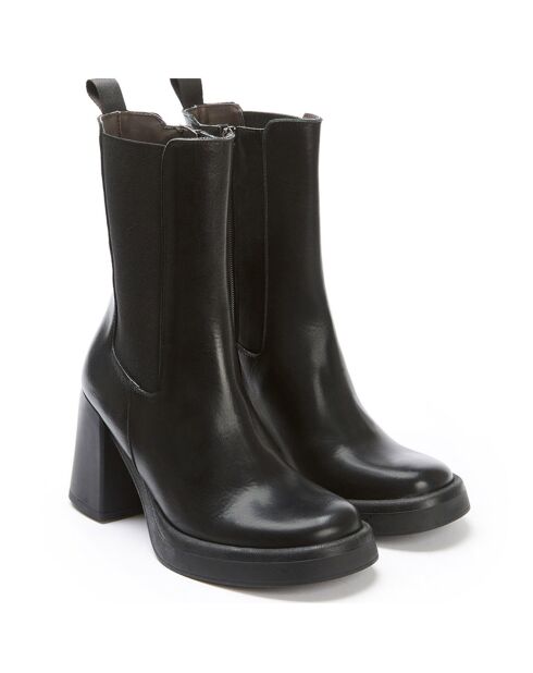 Bottes en Cuir Olya noires - Talon 8 cm