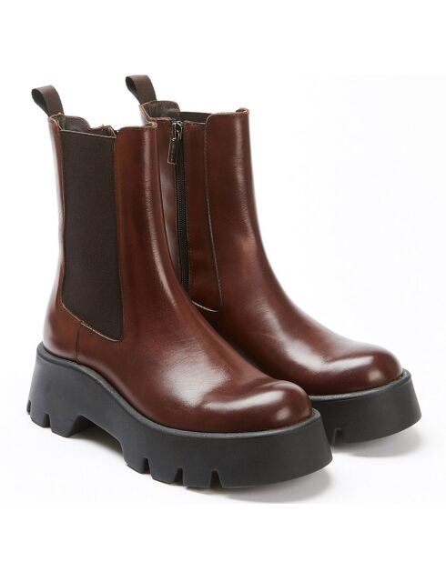 Cognacfarbene Lederstiefel Marea - 5 cm Absatz