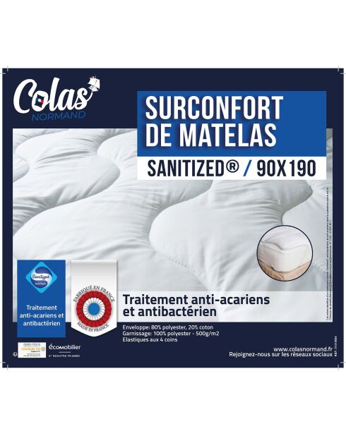 Surconfort de matelas blanc - 90x190 cm