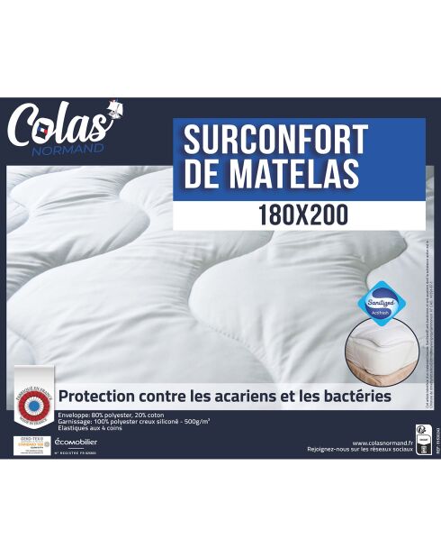 Surconfort de matelas blanc - 180x200 cm