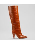 Bottes en Cuir croco Allegra orange - Talon 9 cm