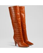 Bottes en Cuir croco Allegra orange - Talon 9 cm