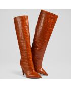 Bottes en Cuir croco Allegra orange - Talon 9 cm