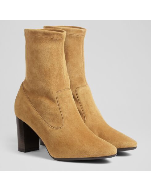 Bottines en Velours de Cuir Alice cognac - talon 7.5 cm
