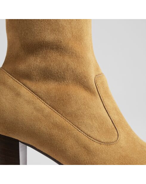 Bottines en Velours de Cuir Alice cognac - talon 7.5 cm