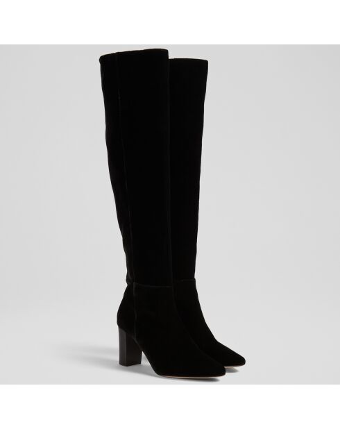 Bottes en Velours de Cuir Courtney noires - Talon 7,5 cm