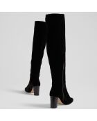 Bottes en Velours de Cuir Courtney noires - Talon 7,5 cm