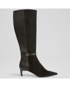 Bottes en Velours de Cuir & Cuir Darla noires - Talon 5,5 cm