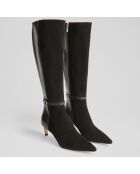 Bottes en Velours de Cuir & Cuir Darla noires - Talon 5,5 cm