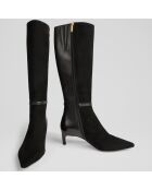 Bottes en Velours de Cuir & Cuir Darla noires - Talon 5,5 cm