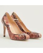 Escarpins en Cuir serpent Stila roses - Talon 9 cm