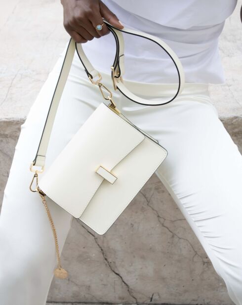 Sac bandoulière en Cuir Mini Emma blanc cassé - 21x16x8 cm