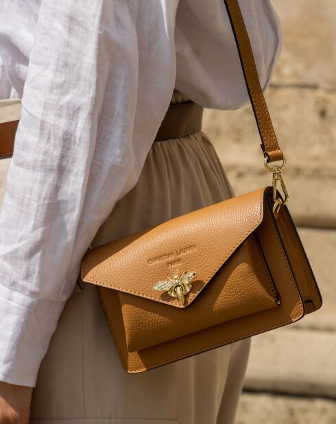 Sac bandoulière en Cuir Roxane camel - 20x12x5.5 cm